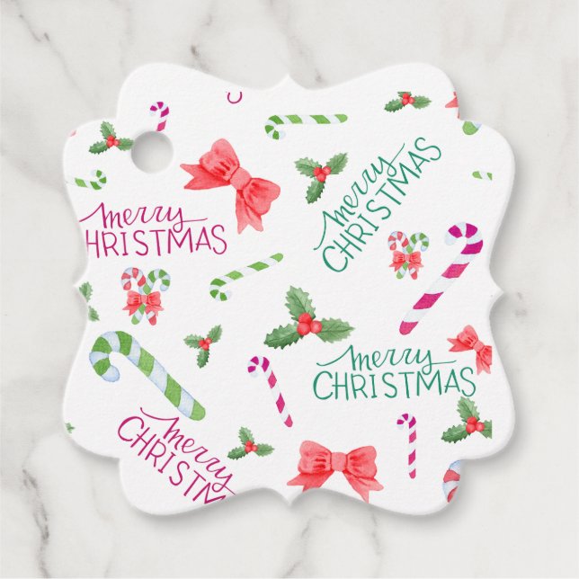 Märkre Polkagrisar för vattenfärgen God jul Gåvor Etiketter (Framsida)