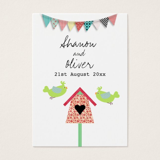 Märkre som gynnar Cute Whimsiques Birds Wedding Visitkort (Framsidan)