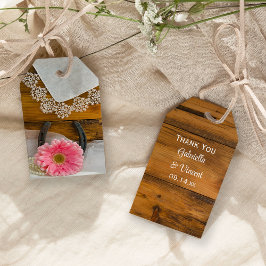Märkre som gynnar rosa Daisy, Snöre och hästseshoe Presentetikett
