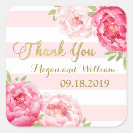 Märkre som gynnar Rosa i Rand Guld Blommigt bröll Fyrkantigt Klistermärke