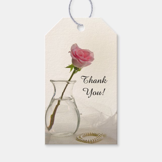 Märkre som gynnar rosa ros och vita pärlor presentetikett (Framsidan)