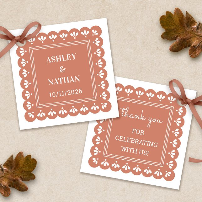 Märkre som gynnar Terra Cotta Autumn Wedding Favor Gåvor Etiketter (Terra Cotta Autumn Wedding Favor Tags)