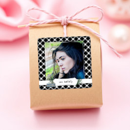 Märkre-stämplar för Photo Black Check-julklapp Fyrkantigt Klistermärke