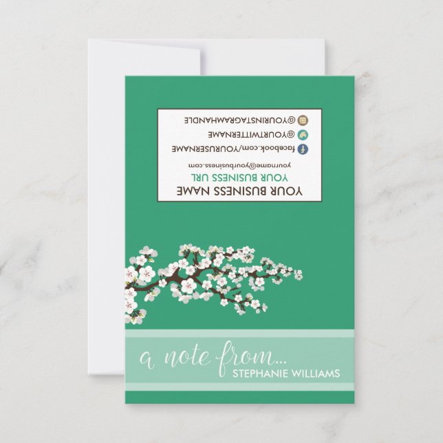 MÄRKRE Stylist Cherry Blommars Notecards (grönt) (Framsida)