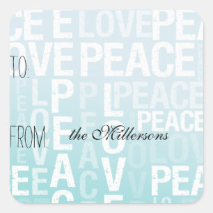 Märkrn Aqua Blue Ombre Kärlek Peace Gift Fyrkantigt Klistermärke