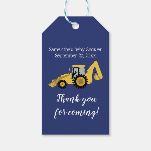 Märkrn Backhoe Construction Baby Shower Gift Presentetikett (Framsidan)