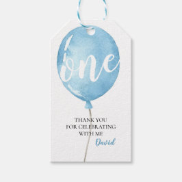 Märkrn Balloon First Birthday Boy Tack Presentetikett