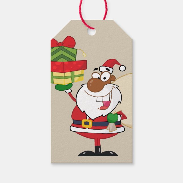 Märkrn Black Santa Holding Gifts Papper Gift Presentetikett (Framsidan)