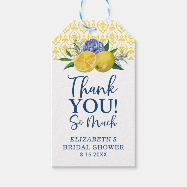 Märkrn blommigt Lemon Möhippa Tack Gift Presentetikett (Framsidan)