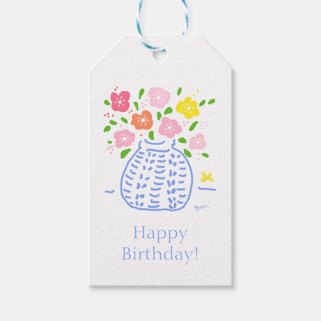 Märkrn Blue and White Posy Vas Gift Presentetikett (Framsidan)