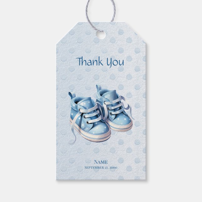 Märkrn Blue Baby Shoes Gift Presentetikett (Framsidan)