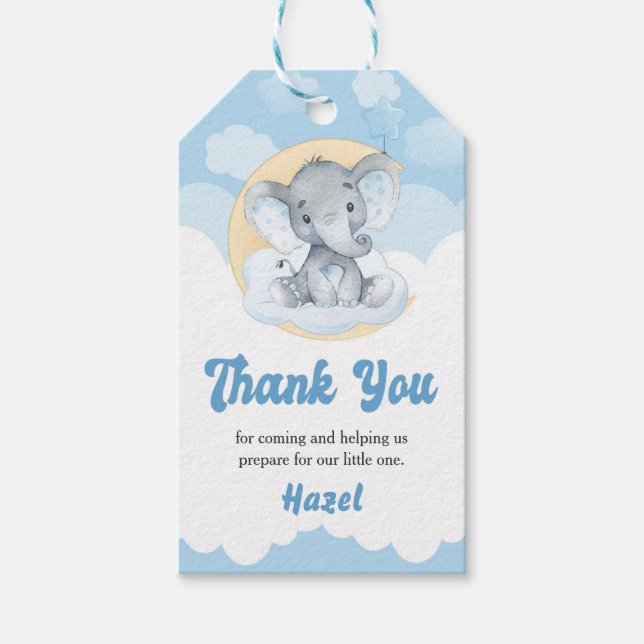 Märkrn Blue Elephant Boy Baby Shower Favor Gift Presentetikett (Framsidan)