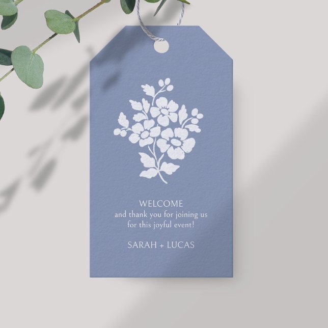 Märkrn Blue & White Monogram Bröllop Gift Presentetikett (Skapare uppladdad)