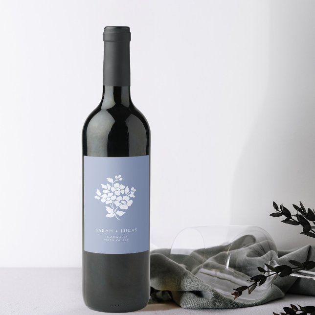 Märkrn Blue & White Monogram Bröllop Gift Vinflaska Etikett (Skapare uppladdad)