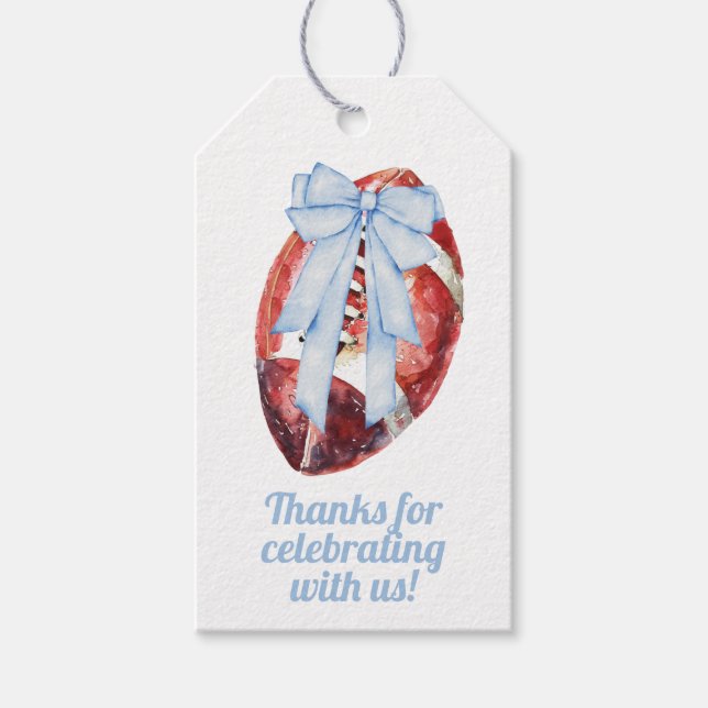 Märkrn Blue & White Watercolor Football Gift Presentetikett (Framsidan)