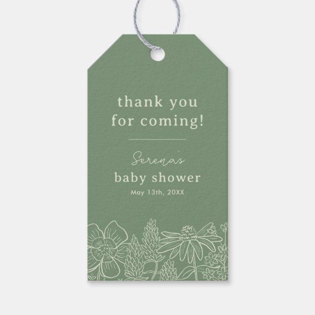 Märkrn Boho Sage Grönt Wildblommor Favor Gift  Presentetikett (Framsidan)