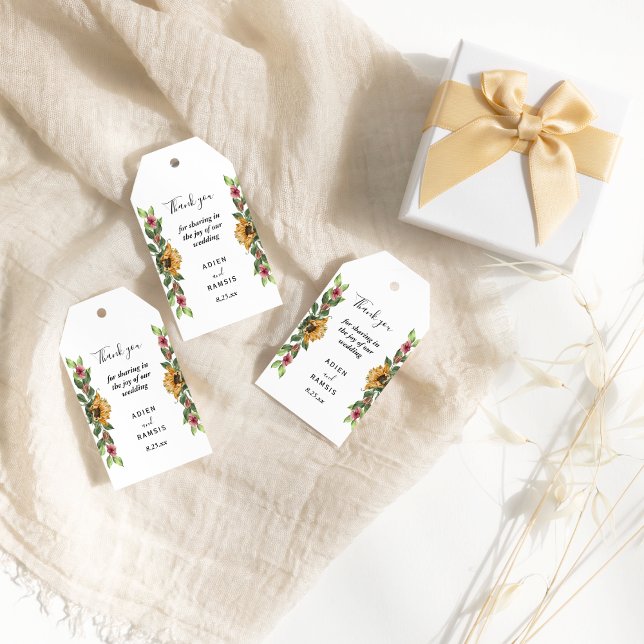 Märkrn Boho Solros Rustic Wildblomma Bröllop Gift Presentetikett (Skapare uppladdad)