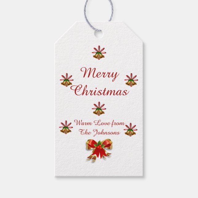 Märkrn Bows och Klockor God jul Gift Presentetikett (Framsidan)