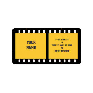 Märkrn Camera Film Strip Gult Namn Gift-bokplatta Adressetikett