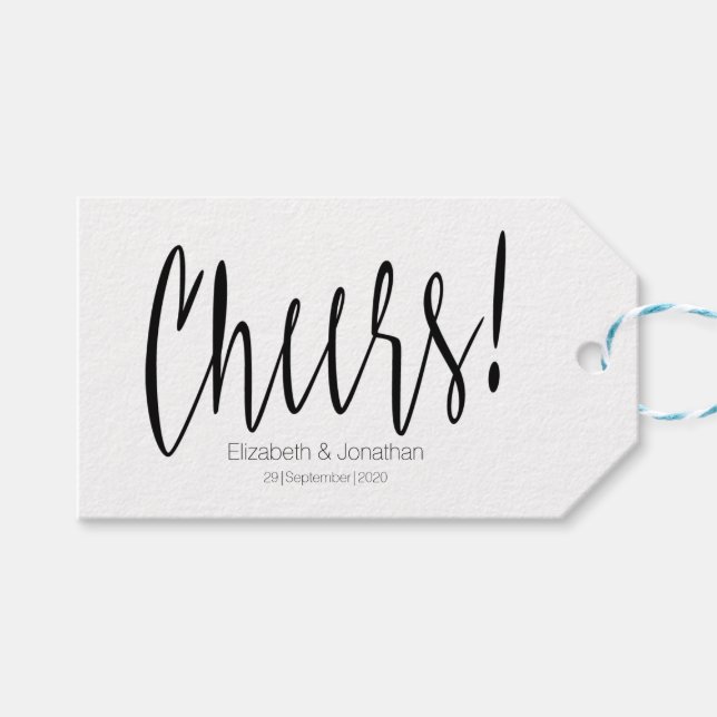 Märkrn Cheers Simple Calligraphy Wedding Favor Presentetikett (Framsidan (Horisontell))
