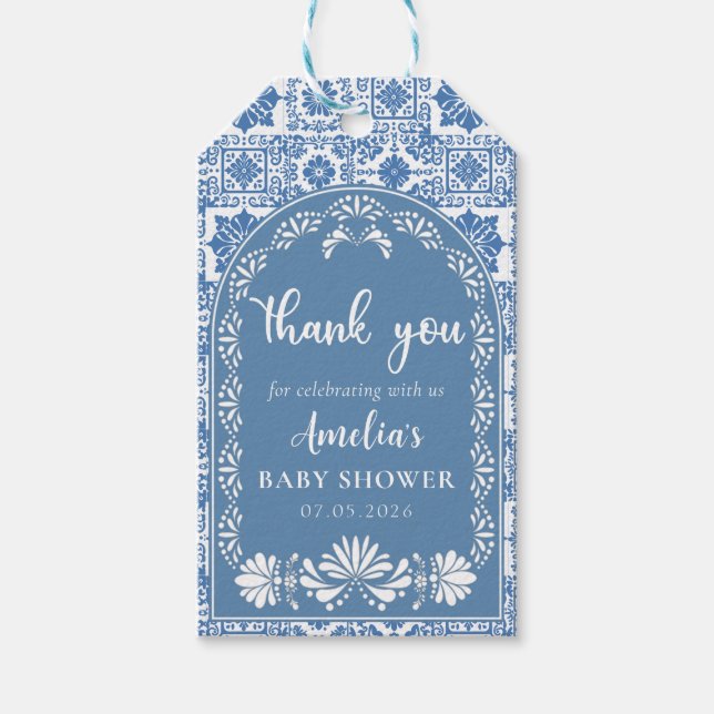 Märkrn Cielito Lindo Blue Mexican Baby Shower Gift Presentetikett (Framsidan)