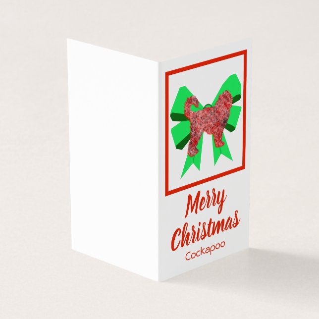 Märkrn Cockapoo Silhouette jul och Grönt Bow Kort (Utsida)