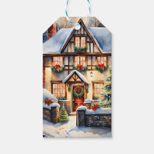 Märkrn Cottage Snowy jul Gift Presentetikett (Framsidan)