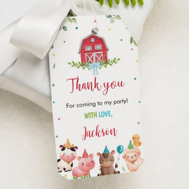 Märkrn Cute Boskap Birthday Tack Presentetikett (Skapare uppladdad)