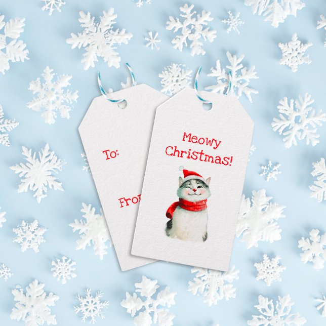 Märkrn Cute Meowy Cat-julgåva Presentetikett (Cute Meowy Cat Christmas Gift Sticker)