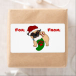 Märkrn Cute Pug Puppy-julgåva Fraktsedel<br><div class="desc">Den här märkrn med Helgdag innehåller en söt brun och svart valp med röd Jultomten och med en grönt i munnen. Lagret har en röd tapp på det. På vardera sidan av bilden är ett område för skrivan som presenten är till för och vem den kommer från. Alla som kärlek...</div>