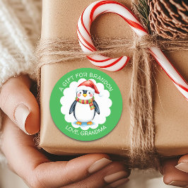 Märkrn Cute Watercolor jul Penguin Gift Runt Klistermärke