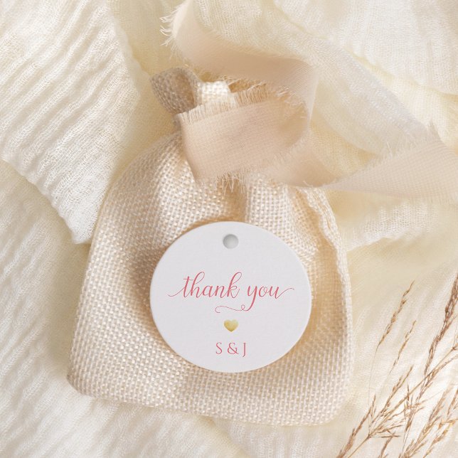 Märkrn elegant Coral Rosa Wedding Favor Gåvor Etiketter (White tag with Coral Pink typography)