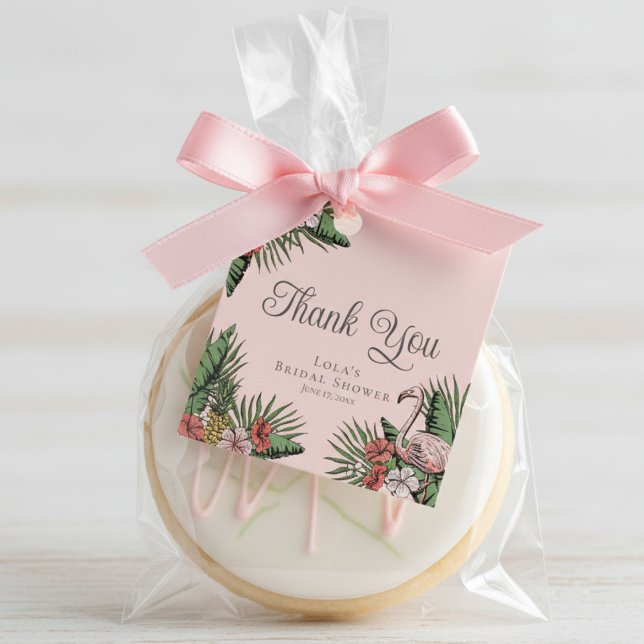 Märkrn elegant Flamingo och Hibiscus Shower Tack Gåvor Etiketter (Tropical Floral Pink Flamingo Bridal Shower Thank You Favor Tags. Elegant Hibiscus, Leaves & Foliage)