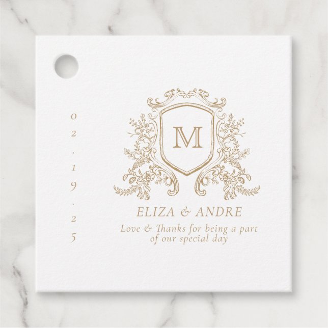 Märkrn elegant Guld och vit monogramsbröllop till  Gåvor Etiketter (Framsida)