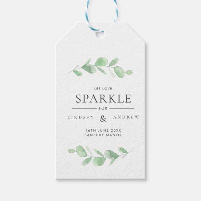 Märkrn Eucalyptus Bough Bröllop Sparkler Presentetikett (Framsidan)