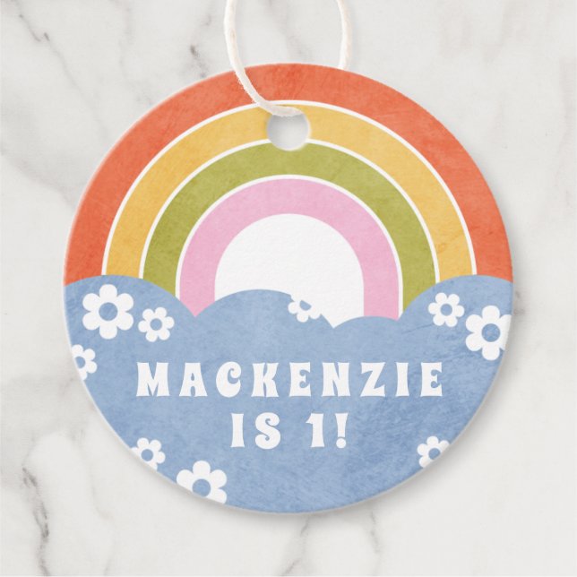 Märkrn Favoriter för Barnen Retro Rainbow & Daisys Gåvor Etiketter (Framsida)