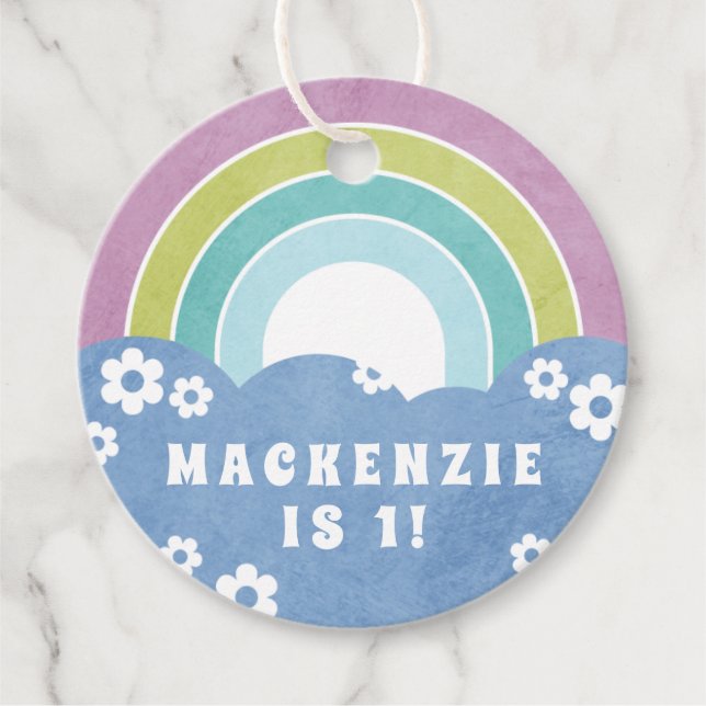 Märkrn Favoriter för Barnen Retro Rainbow & Daisys Gåvor Etiketter (Framsida)