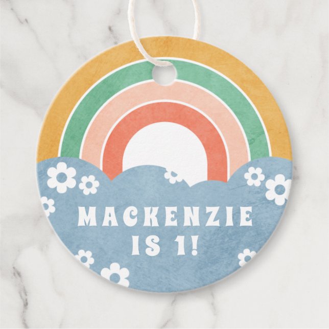 Märkrn Favoriter för Barnen Retro Rainbow & Daisys Gåvor Etiketter (Framsida)