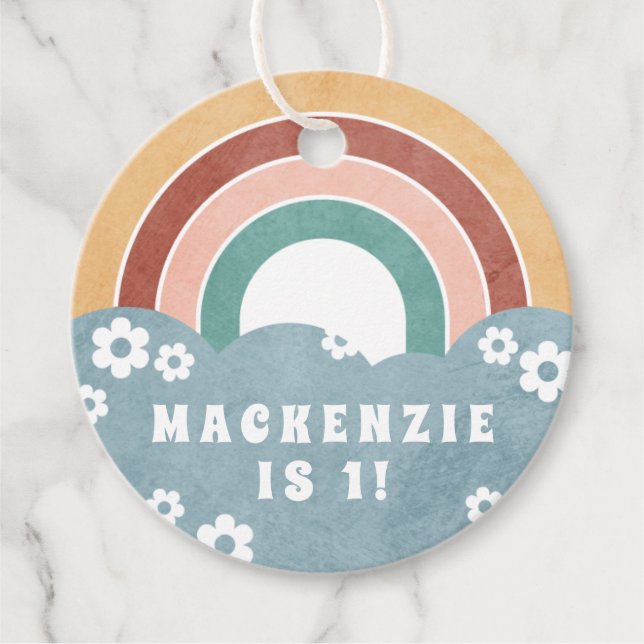 Märkrn Favoriter för Barnen Retro Rainbow & Daisys Gåvor Etiketter (Framsida)