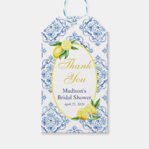 Märkrn Favoriter för Lemon Blue Tile Party Presentetikett