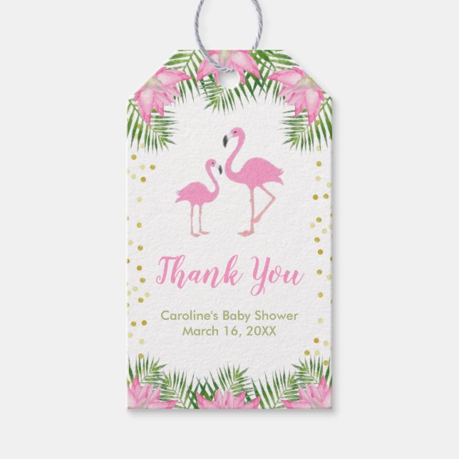 Märkrn Flamingo Baby Shower Tack Favor Gift Presentetikett (Framsidan)