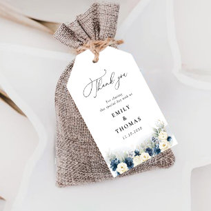 Märkrn för marinblått och Vit ros Bröllop Gift Presentetikett