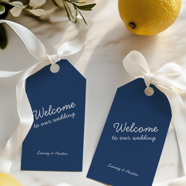 Märkrn för minsta möjliga återställande av blå Brö Presentetikett (Minimalist Retro Yellow Wedding Gift Tag)