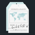 Märkrn för resekontrollkort i Bucket List Travel A<br><div class="desc">Loggage tag-formade duschkort för bucketlista som skapar ett kreativ alternativt gäst bok när vänner och familj fyller dem med resekontroller och semesteridéer för målbröllopspart eller nöjesmottagning eller möhippa party. Visas i ljusblått och turkos men mer färg finns i vår samling eller genom att kontakta den Pappra Grape Zazzle Store Designer....</div>