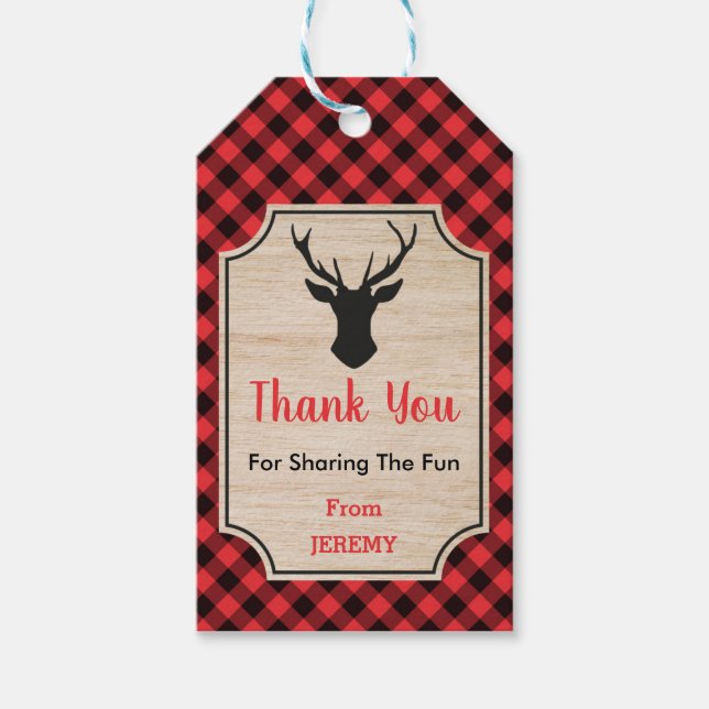 Märkrn för Tack Gift för Födelsedagsfesten Lumberj Presentetikett (Framsidan)