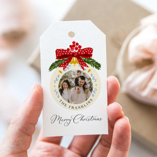 Märkrn Fotogåva med vattenfärg God jul Presentetikett