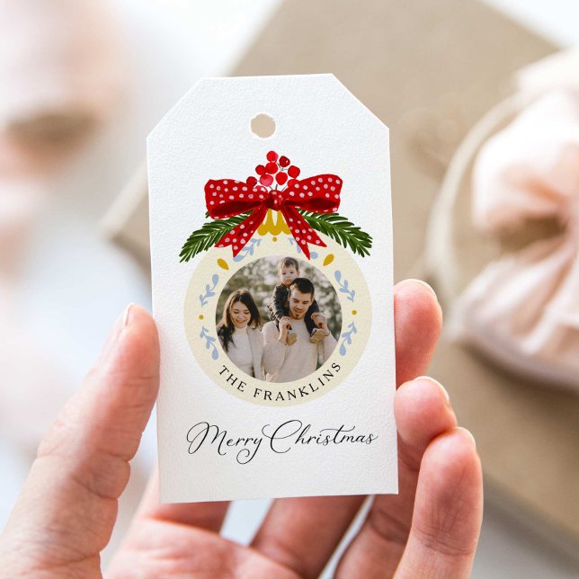 Märkrn Fotogåva med vattenfärg God jul Presentetikett (Skapare uppladdad)