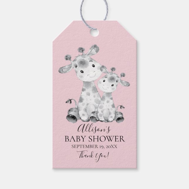 Märkrn Giraffe Girls Baby Shower Favor Gift Presentetikett (Framsidan)