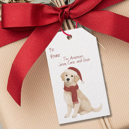 Märkrn Golden Retriever i Santa Hat-julgåsen Presentetikett