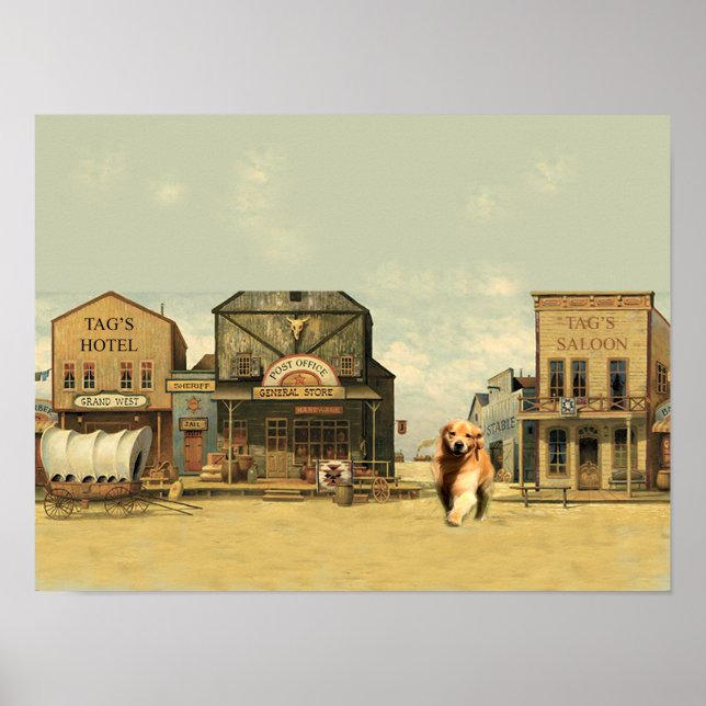 Märkrn Golden Retriever i Western stad Poster (Framsidan)